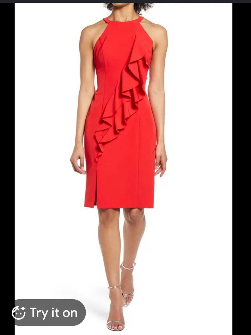 Vince Camuto Red Halter Pencil Skirt with Ruffle Detail
